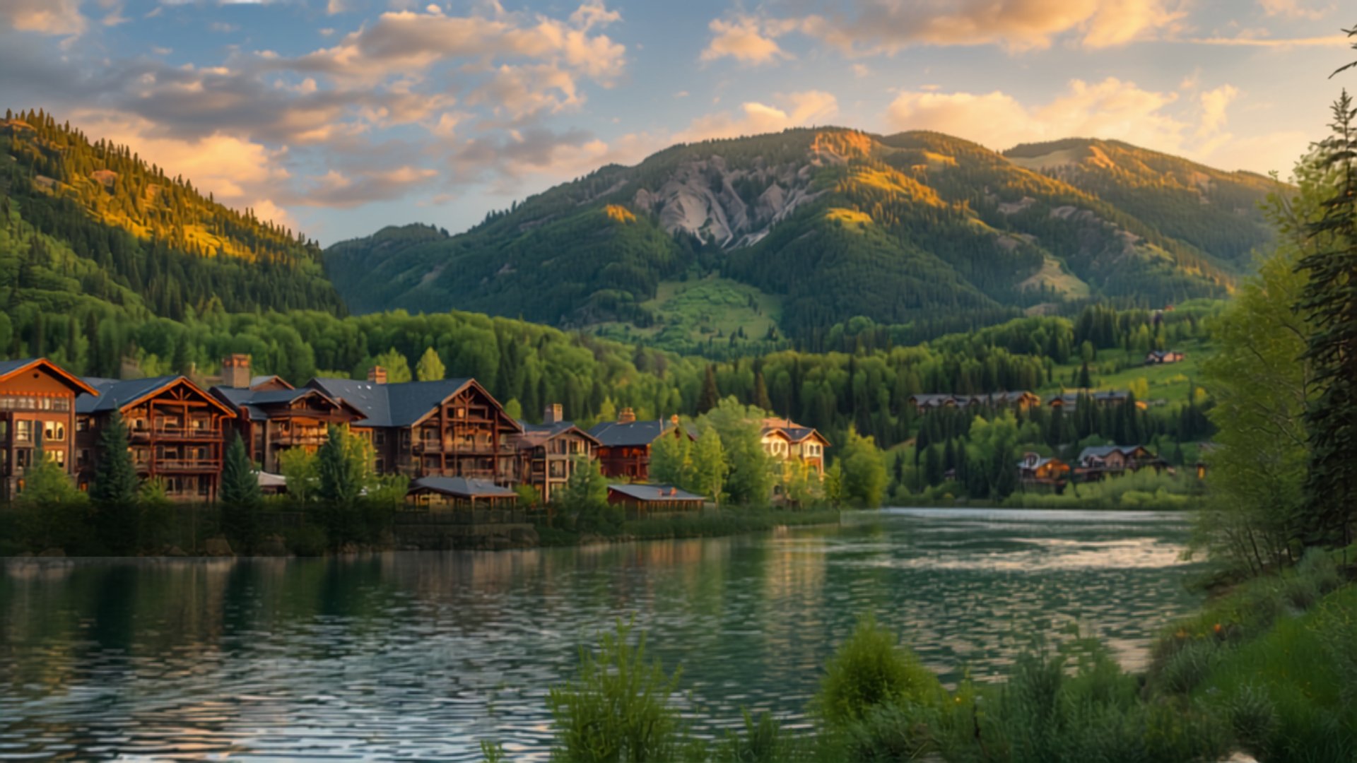 Riverside Colorado mountain town in a green summer valley