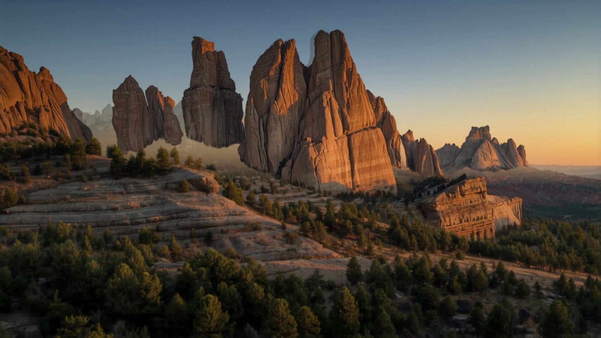 The Flatirons rock formations above Boulder at sunrise