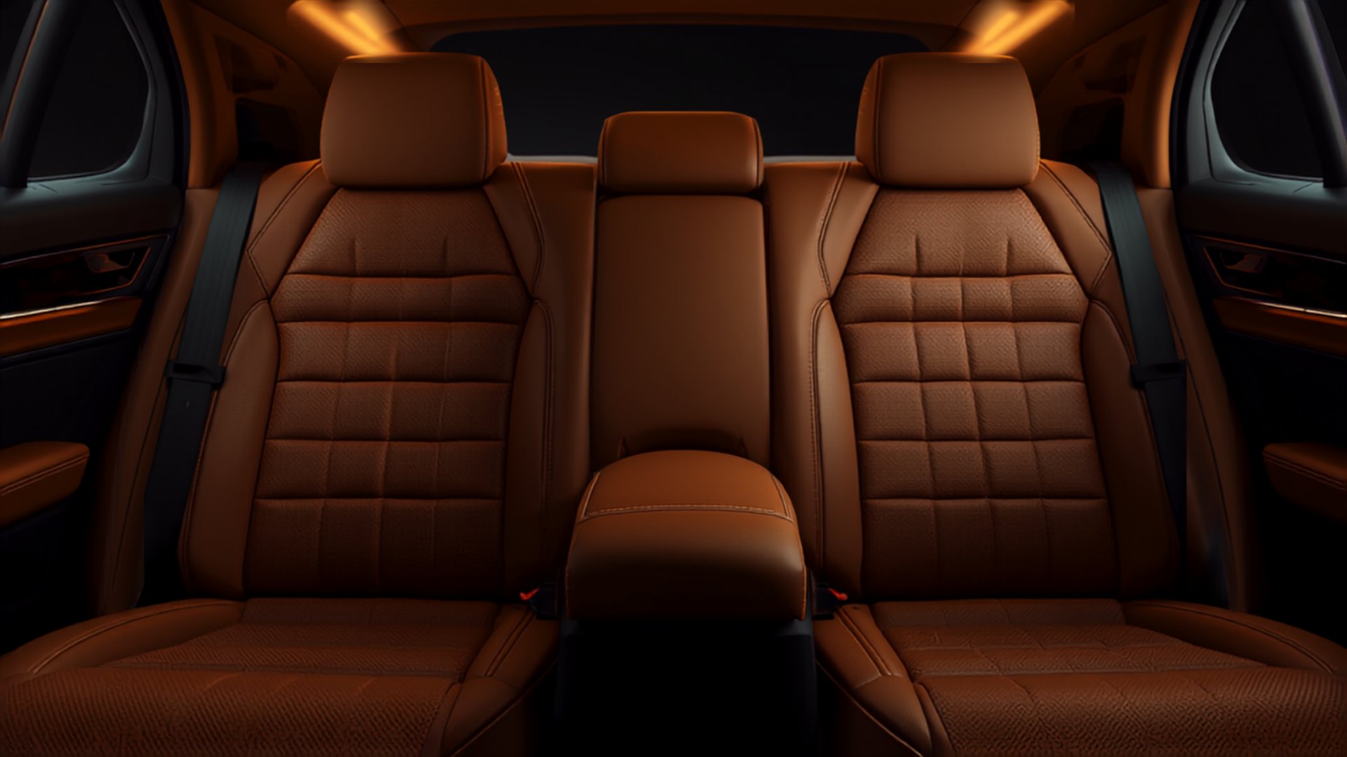 Quilted leather interior of a luxury chauffeured vehicle